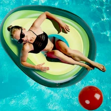 Inflatable Pool Float Avocado Ring w/ Ball, Swimming, Raft, Pool Toys, Lounge