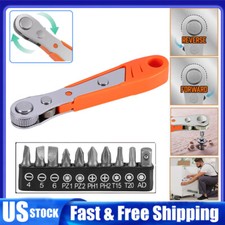 Ratcheting Right Angle Screwdriver Hex Drive 90 Degree Offset  10pc Bits Tools