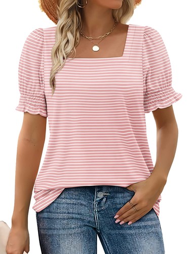 WIHOLL Spring Fashion Tops for Women Dressy Casual Summer Square Neck Shirts ...