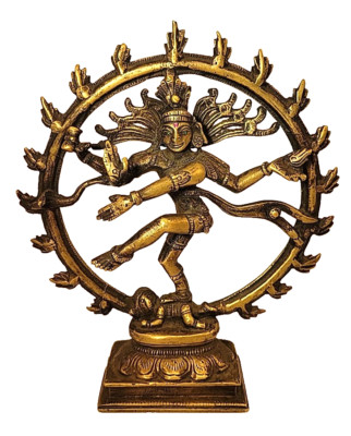 Antique  ''Shiva Dancing'' Hindu Goddess Brass Patina Statue 6inch Jewel eyes
