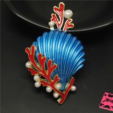 New Cute Blue Enamel Shell Pearl Crystal Fashion Women Charm Brooch Pin Gift