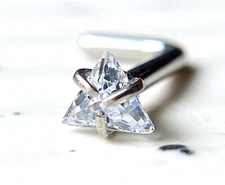 1pc Solid Grade 23 Titanium L-Bend Nose Ring w/ Triangle CZ Gem Stud Screw