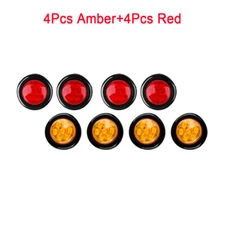 4-20X 2" Inch Round Red Amber LED Side Marker Clearance Trailer Truck Lights 12V
