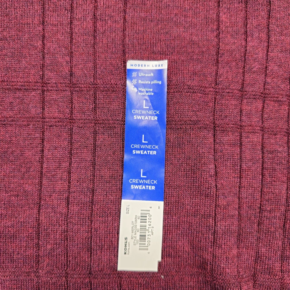 APT 9 Standard Fit Merino Blend Crewneck Sweater Size Large Modern Luxe Maroon - Image 3 of 4