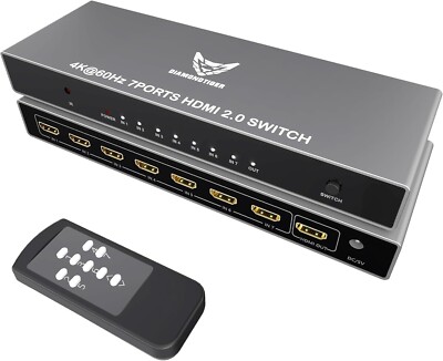 HDMI Switch 7 in 1 Out 4K@60Hz,7 Ports HDMI Selector with Remote,HDR HDCP 3D,PS5