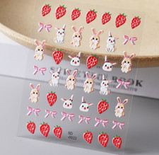 5D Engraved Bunny Strawberry Cat Bee Nail Art Stickers Decals Self Adhesive NH20