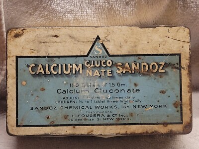 Large Empty Tin Sandoz Calcium Tin Albert Hoffman FATHER of LSD