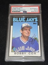 Bobby Cox Signed 1986 Topps Card Blue Jays Braves HOF Manager PSA Slabbed