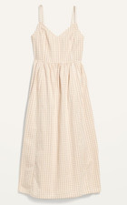 NEW Old Navy Tan White Gingham Cotton Poplin V Neck Maxi Cami Dress XS Tall