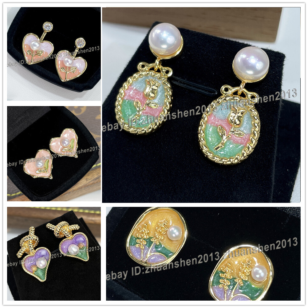 Unique Retro Natural White Pearl Inlay Flower 18K Gold GP Stud Earrings AAA