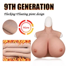 9th Flocking Design SZ Cup Silicone Breast Forms Fake Boobs Warm Breast Plates