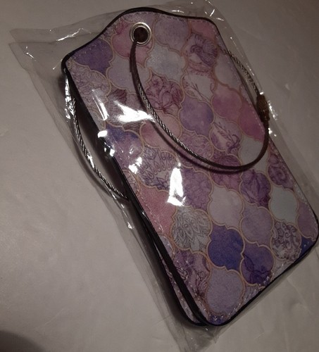 Luggage Tag Leather Pink , Purple And White Colors Bohemian Pattern 2 Tag Pack - Picture 7 of 9