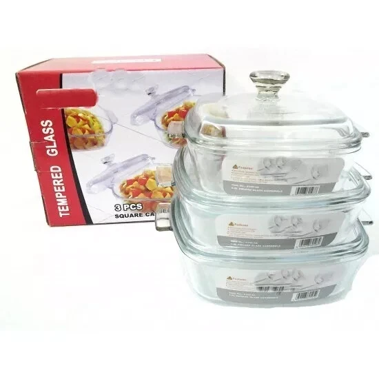 Set Of 3 Glass Casserole Dishes With Lid Oven Proof With Handles 0.8/1.2/1.5 Ltr - Image 4 of 4