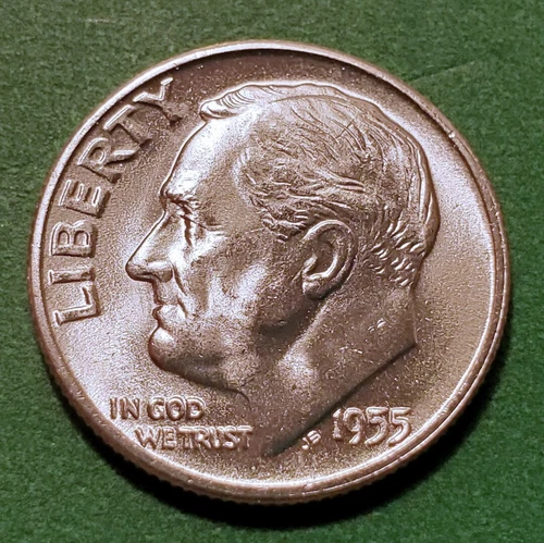 1955 S Roosevelt Dime Brilliant Uncirculated from original BU rolls - 257 sold