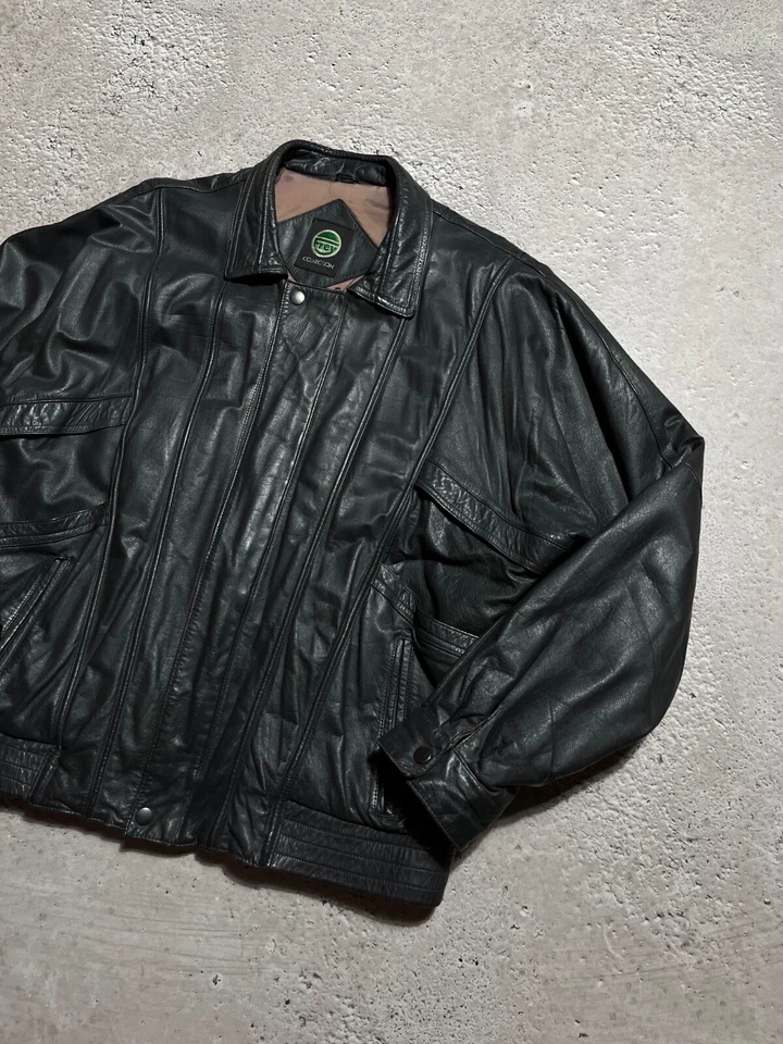 Vintage 90s Oversized Black Leather Jacket Biker Moto Streetwear - Image 2 of 4