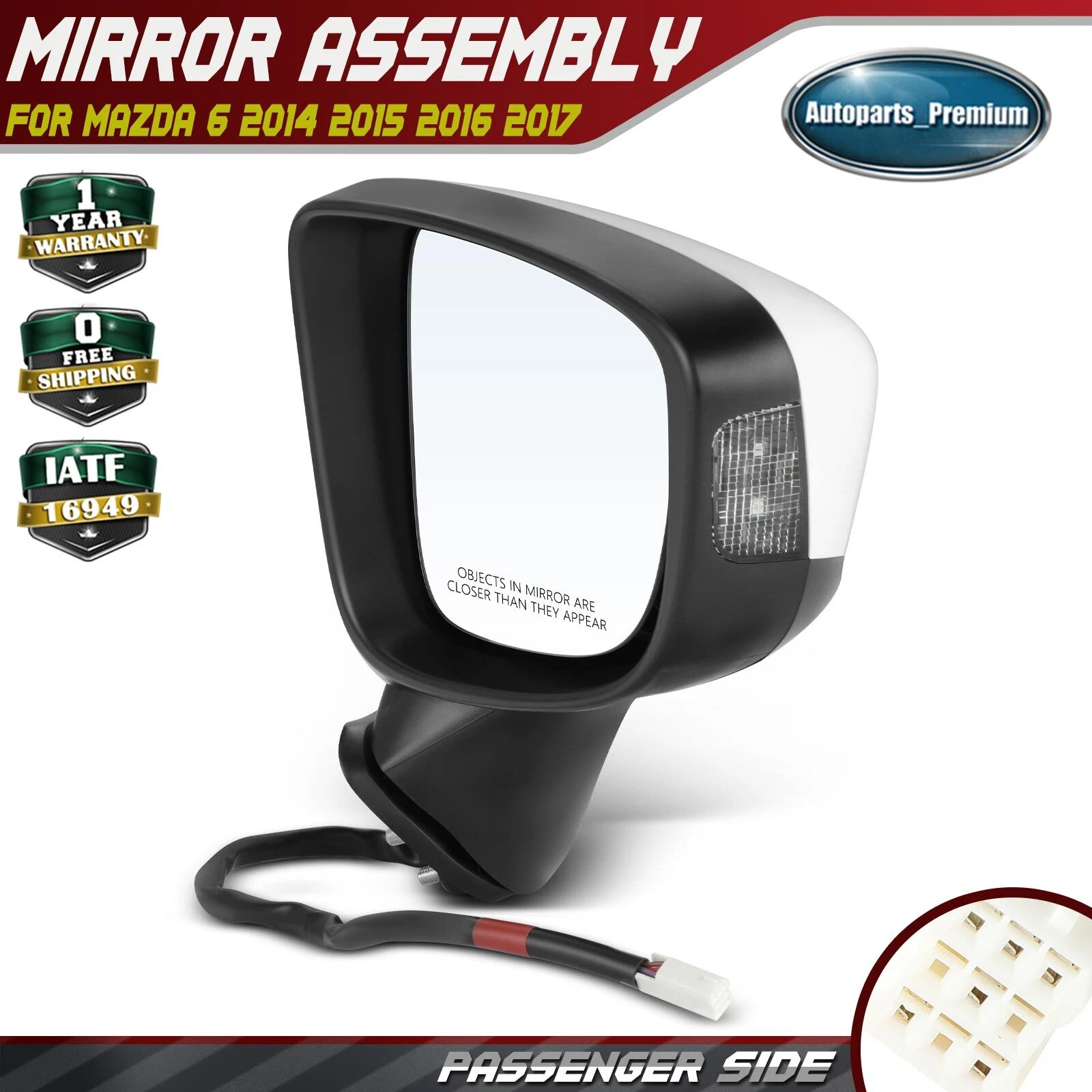 Right Side Power Glass Adjust Mirror Manual Folding w/6pin for Mazda 6 2014-2017