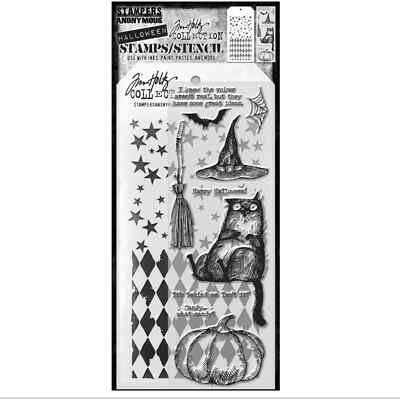 Stampers Anonymous Tim Holtz Mixed-Media Stamps & Stencil Snarky Cat Halloween