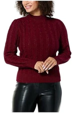 kathy ireland Fashion 360 Yacht Harbor Cable Knit Sweater Burgundy
