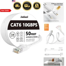 Cat 6 Ethernet Cable 50 ft Outdoor Indoor Flat 10Gbps Network Patch Cable