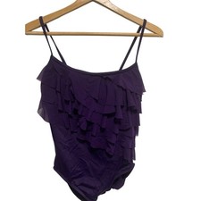 NWT Robby Len Women's Purple Swimsuit Ruffles Adjustable Straps Sz 12 beachwear