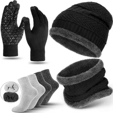 Winter Warm Beanie Hat Scarf Gloves Set Fleece Lined Touchscreen for Men Women