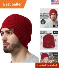 Ribbed Beanie Hat - Breathable Stretch Fit Winter Cap for Men Women - Maroon