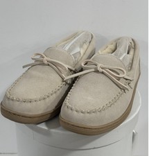 Moccasin Slippers Memory Foam Leather Cozy House Shoes Women Size 9 Beige Indoor