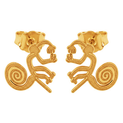 14K massive Gelbgold Nazca Linie Affe Weltwunder Geoglyphen Ohrstecker