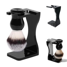 2-in-1 Shaving Brush and Razor Stand, Black Acrylic Razor Holder with Brush, ...