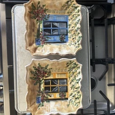 Rue de Paris Handpainted Salad Plates by Tabletops Unlimited, 2pc set,  8 1/2”