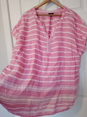Talbots top linen pink stripe boardwalk s/s RELAXED BEACH COASTAL 2X PLUS