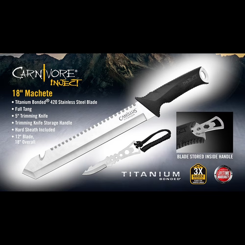 Camillus Carnivore Inject 5" Machete with 5" Trimming Knife and Sheath, Black/Si - Picture 5 of 16
