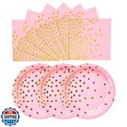 CENLBJ Pink and Gold Paper Plates and Napkins-100 PCS-50 x 7''Dessert Plates 