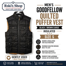 Men's Goodfellow Quilted Puffer Vest Black/Brown Cargo Insulated, Size S