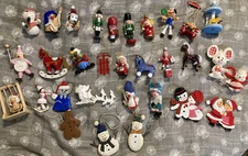 Vintage Lot 31 Christmas Tree Ornaments Wood Mixed Handmade Retro Holiday