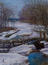 Spring stream. Landscape Oil Painting 30х40 cm Ukrainian Original Art