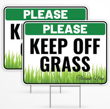 2PC Keep Off Grass Sign with Metal Stakes, 12"x9" - Corrugated Plastic - Please