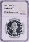 1962 Canada Silver Dollar Elizabeth II Dei Gratia Regina Coin NGC PL67CAM