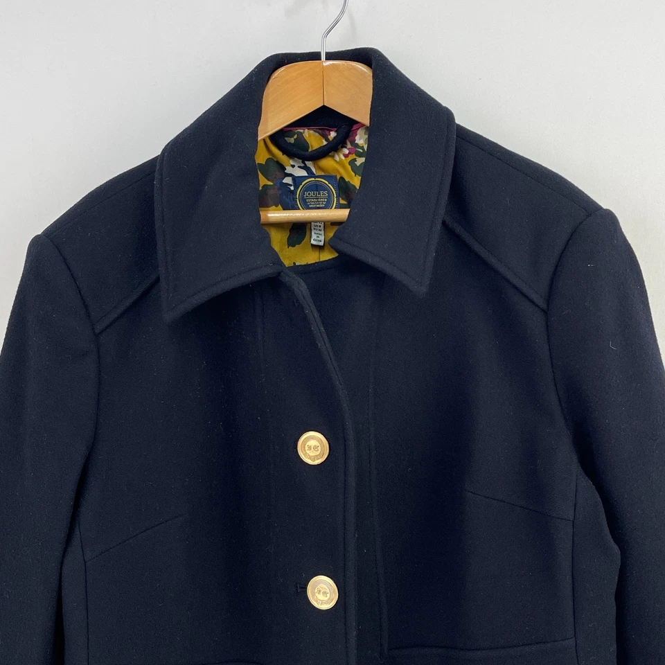 Abrigo de lana Joules Leybury para mujer 12 azul marino largo abrigo de campo carreras trinchera Foto 4 de 4