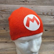 Super Mario Bros Red Big M Logo Beanie Hat Skull Cap Acrylic One Size Nintendo