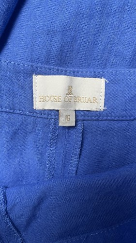 House Of Bruar gonna donna taglia UK16 blu misto lino linea A midi - Foto 5 di 8