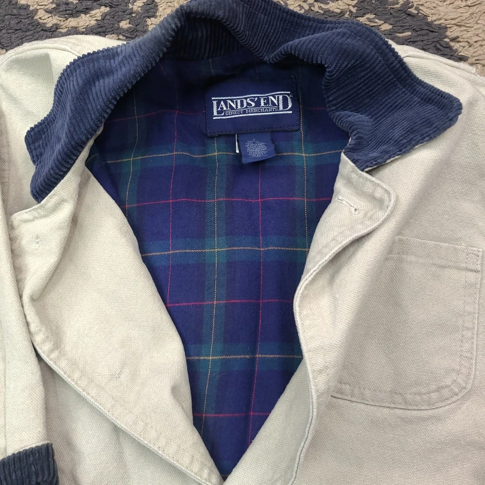 Chaqueta estilo jockey forrada a cuadros caqui Lands' End Kids M Foto 2 de 4