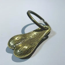 Mini Brass Bull Balls Keychain Lucky Charm Dangler Metal Key Ring Truck Nuts