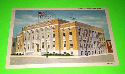 Rochester MN-MINNESOTA City Hall Building PM 1935 Postcard