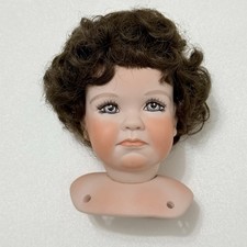 VTG Porcelain Doll Head Parts For 15 Dolls Painted Blue Eyes Brown Short Wig