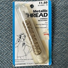 Vtg Metallic Gold EZ International Hand Or Machine Sewing Thread 30 Yds USA Made