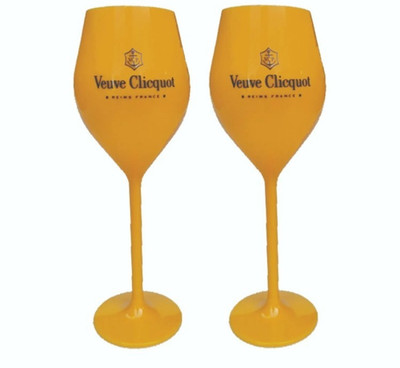 VEUVE CLICQUOT French Champagne 2 x Plastic TULIP GLASSES 160ml Bubbles Bar