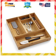 Bamboo Drawer Organizer 5 Piece Set 18 x 15 inch Natural Wood Kitchen Storage