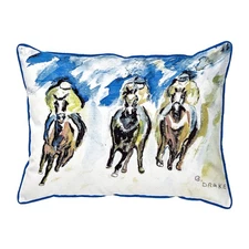 Betsy Drake Three Racing Horses Extra Large 20 X 24 Indoor Outdoor Pillow