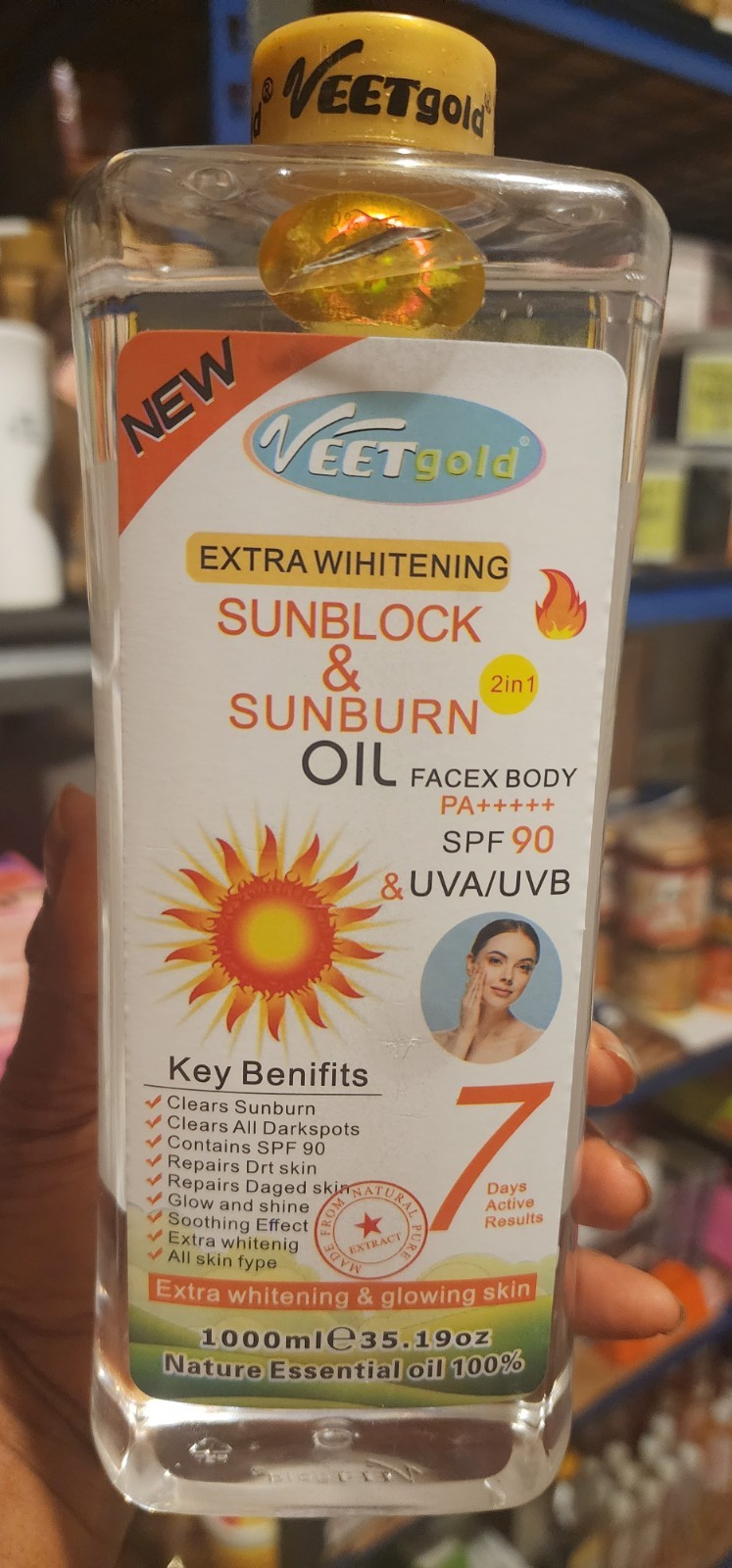 💯 Original Veet Gold Sunblock SPF 90 Face & Body Corrector Oil 1000ML 👌